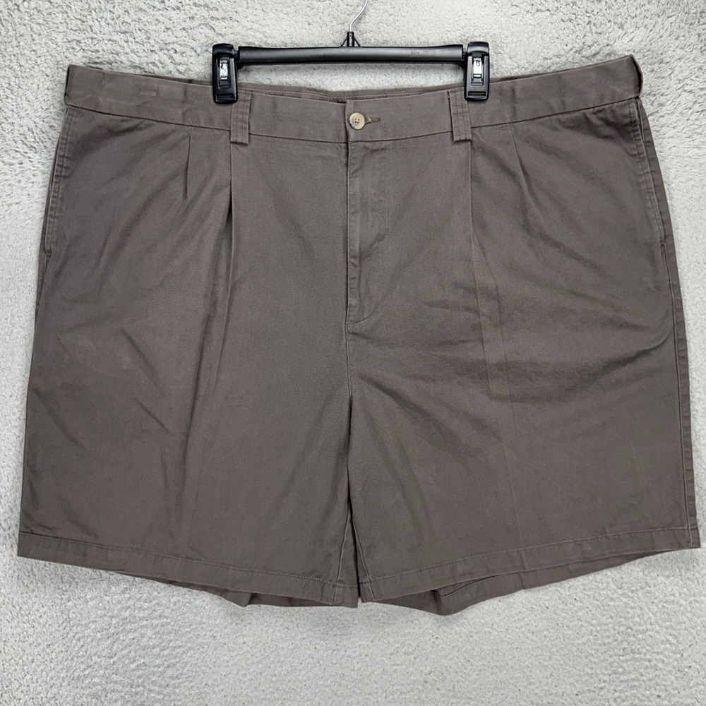 Harbor Bay HB Mens Khakis Shorts 50 Big Tall Dark Grey Pleated Chino 100% Cotton